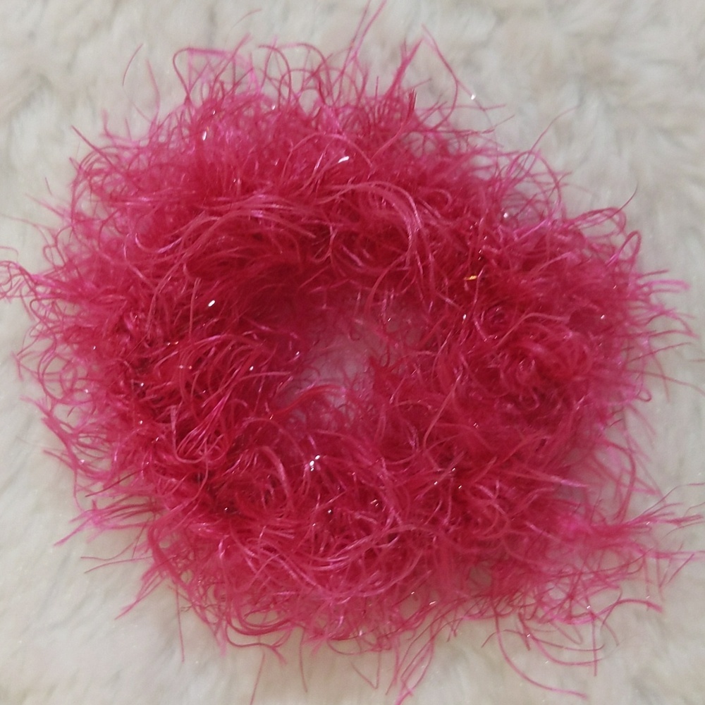 NWOT Handmade Crocheted Pink Hairy Hair Bun Topper